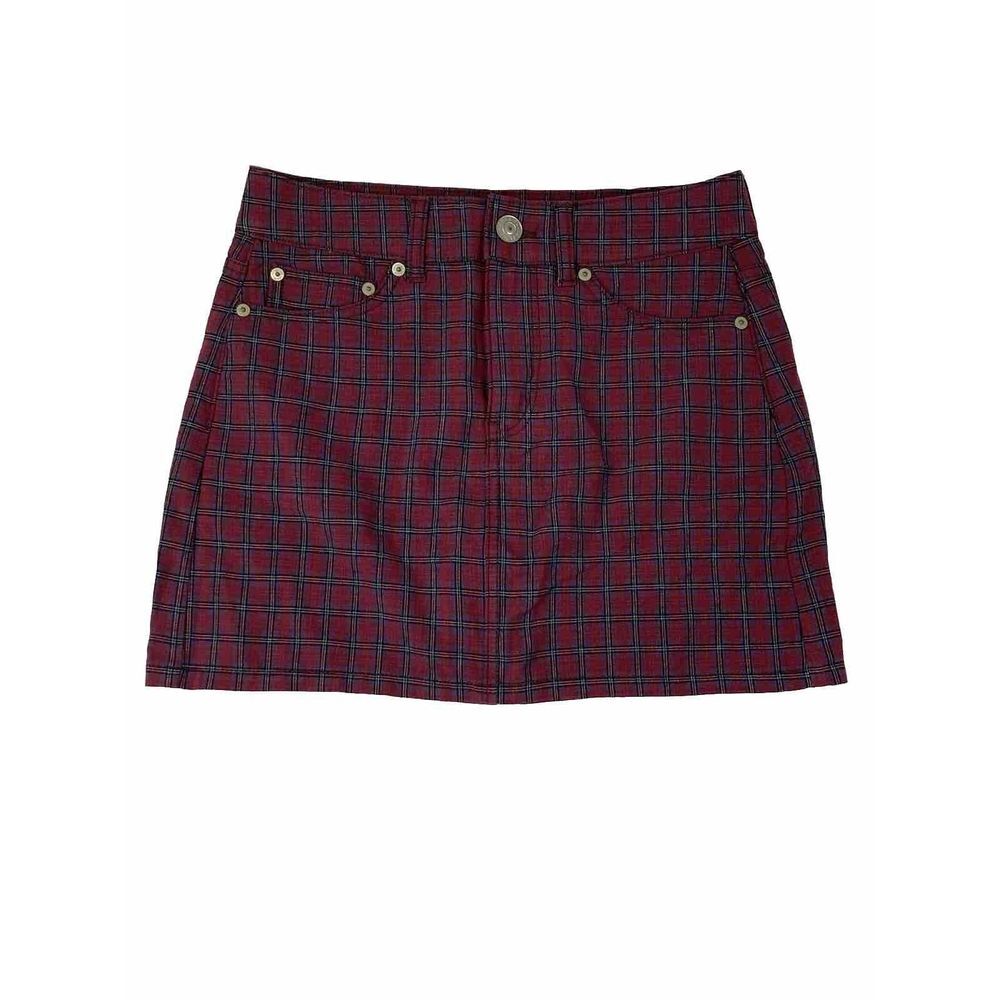 American Eagle AE Hi-Rise Mini Skirt Red Blue Plaid Size 0 Regular NWOT